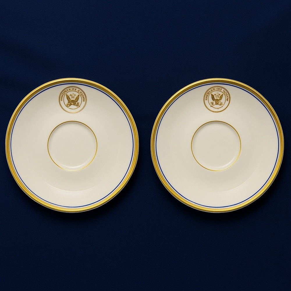 U.S. Navy Officer Wardroom China Saucers Sterling‎ Vitrified Gold Blue Seal